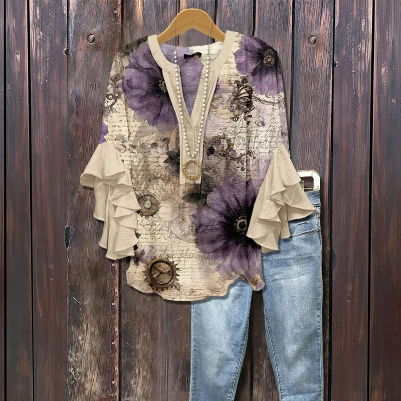 Vintage Floral Print Blouse