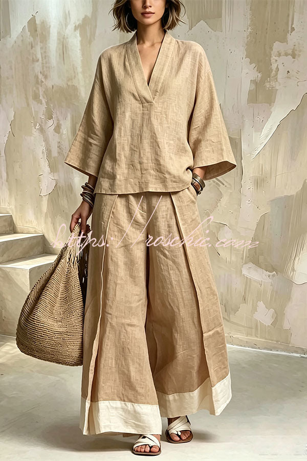 Minimalist V-Neck Linen Co-ord Set