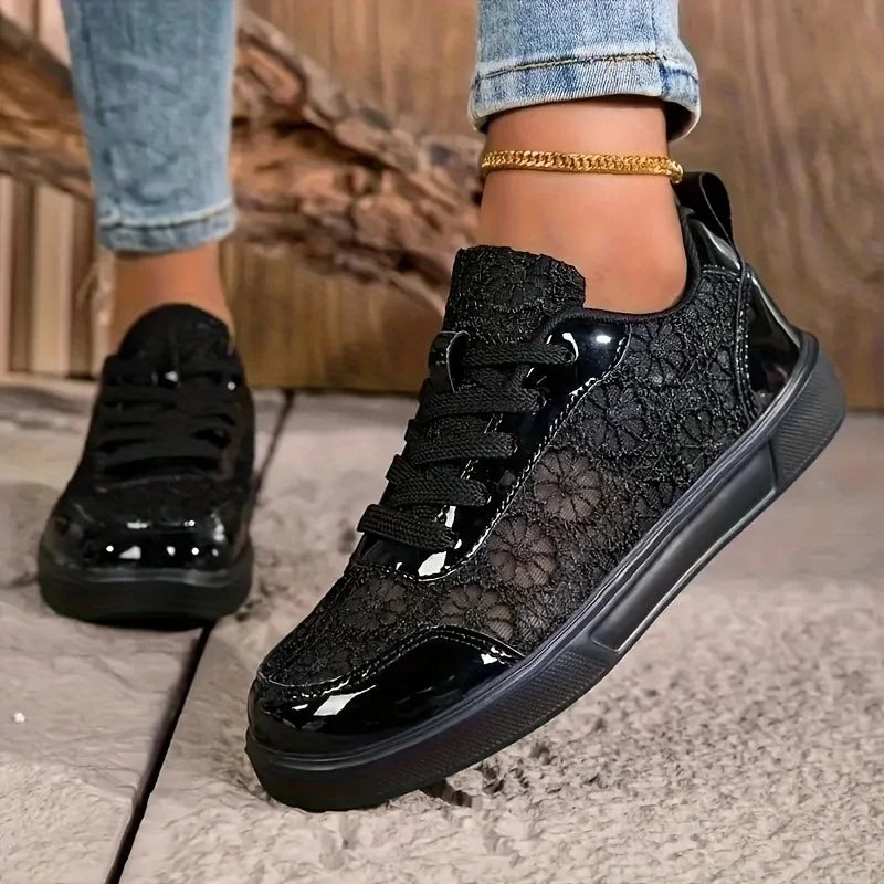Liena Sneaker with Lacing and Floral Pattern, view 6 - Elena Harper