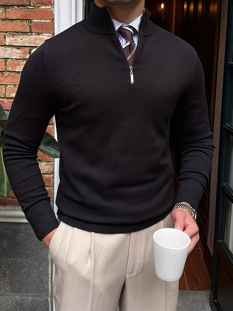 Thomas - Elegant Zip Mock Neck Sweater