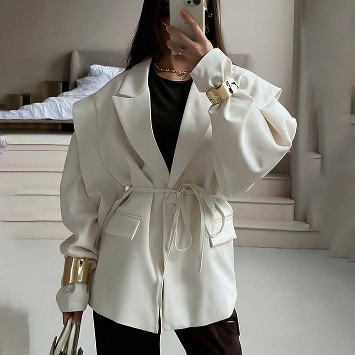 Lightweight Women's Spring Jacket with V-Neck, Ties, and Long Sleeves.