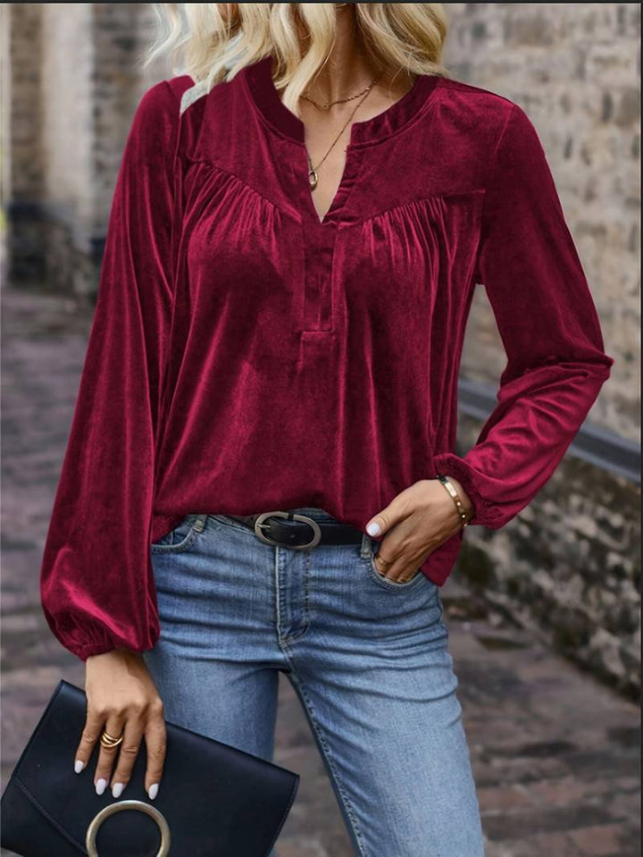 Lihi Comfortable Long Sleeve Top with V-Neck, view 2 - Elena Harper