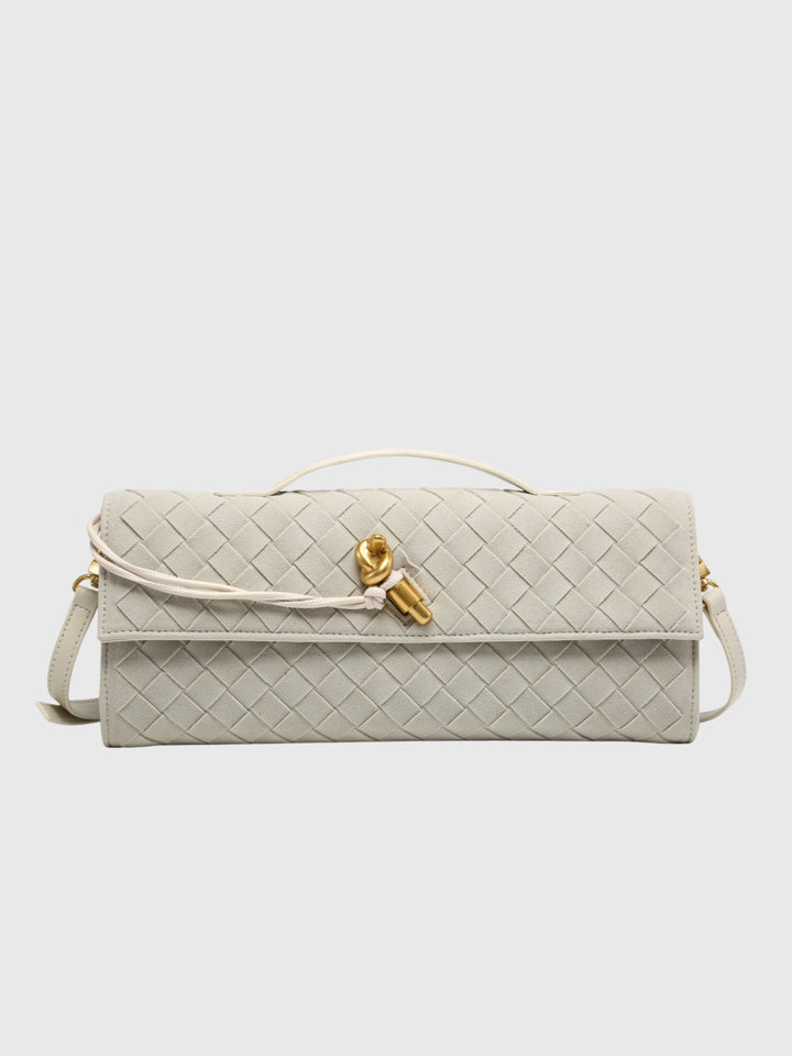 Cherry Luxury Suede Intrecciato Clutch, view 9 - Elena Harper