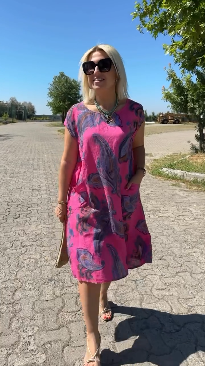 Hazal Elegant Cotton Dress with Prints - Elena Harper