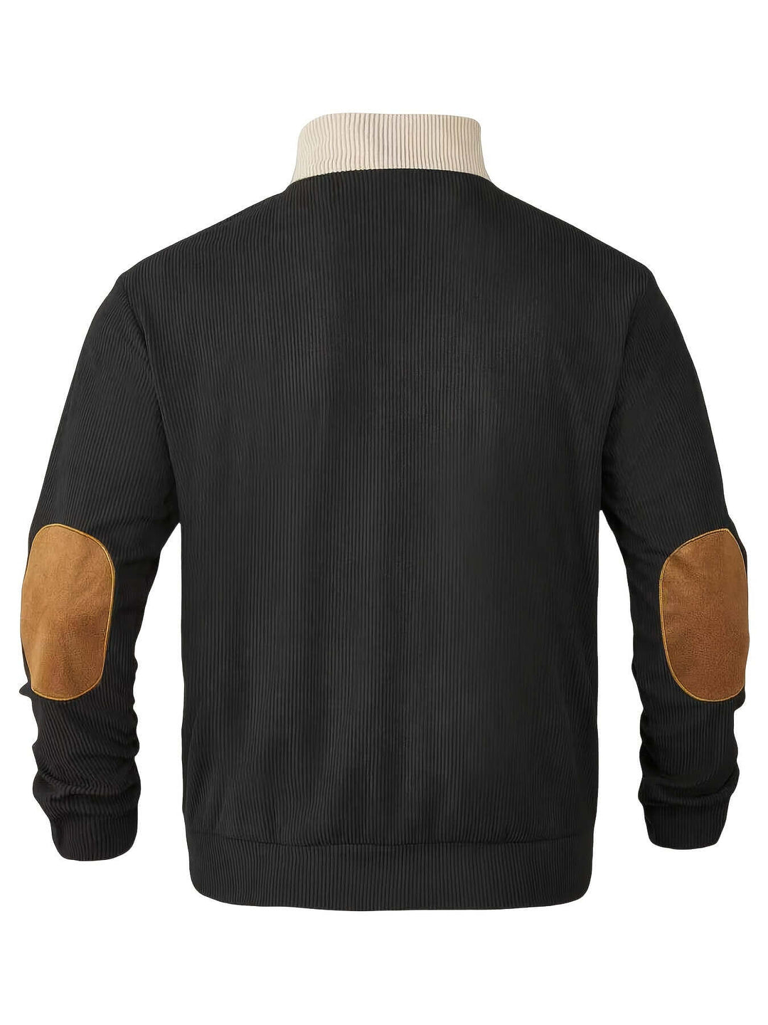 Men's Ribbed Quarter Button Sweater with Elbow Patches, view 10 - Elena Harper