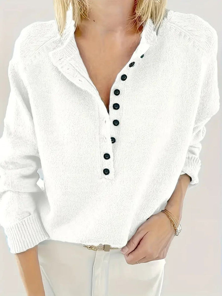 Clara | Stylish Knit Sweater with V-Neck and Button Placket