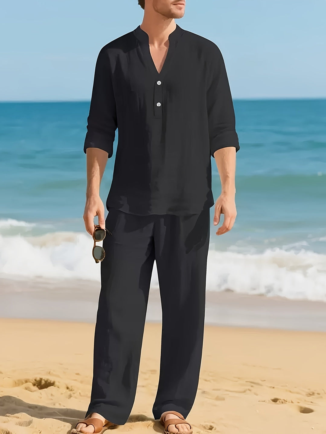 LAURENT MONACO | LINEN SET WITH V-NECK FOR MEN