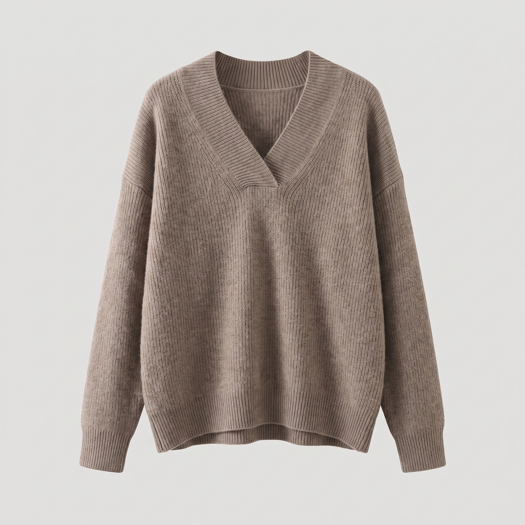 Nora Elegant and Soft Knit Sweater with V-Neck, view 7 - Elena Harper