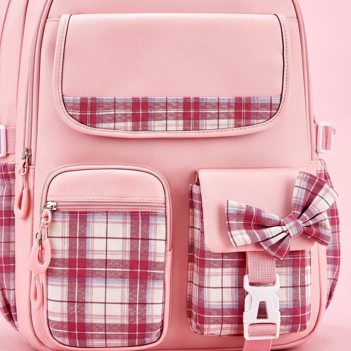 Checkered School Backpack Water-Resistant with Padded Shoulder Straps