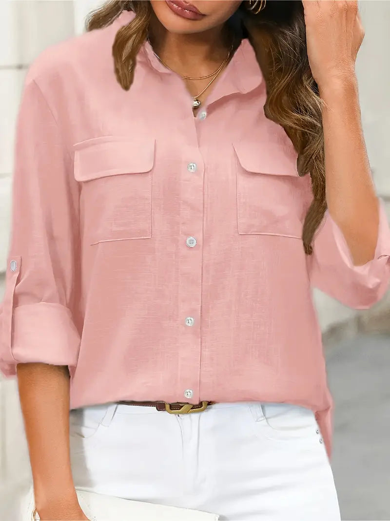 Athena - Cotton Shirt With Front Pockets