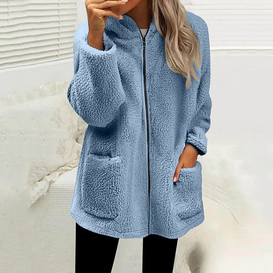 Women's Zip-Up Fleece Jacket with High Collar and Pockets