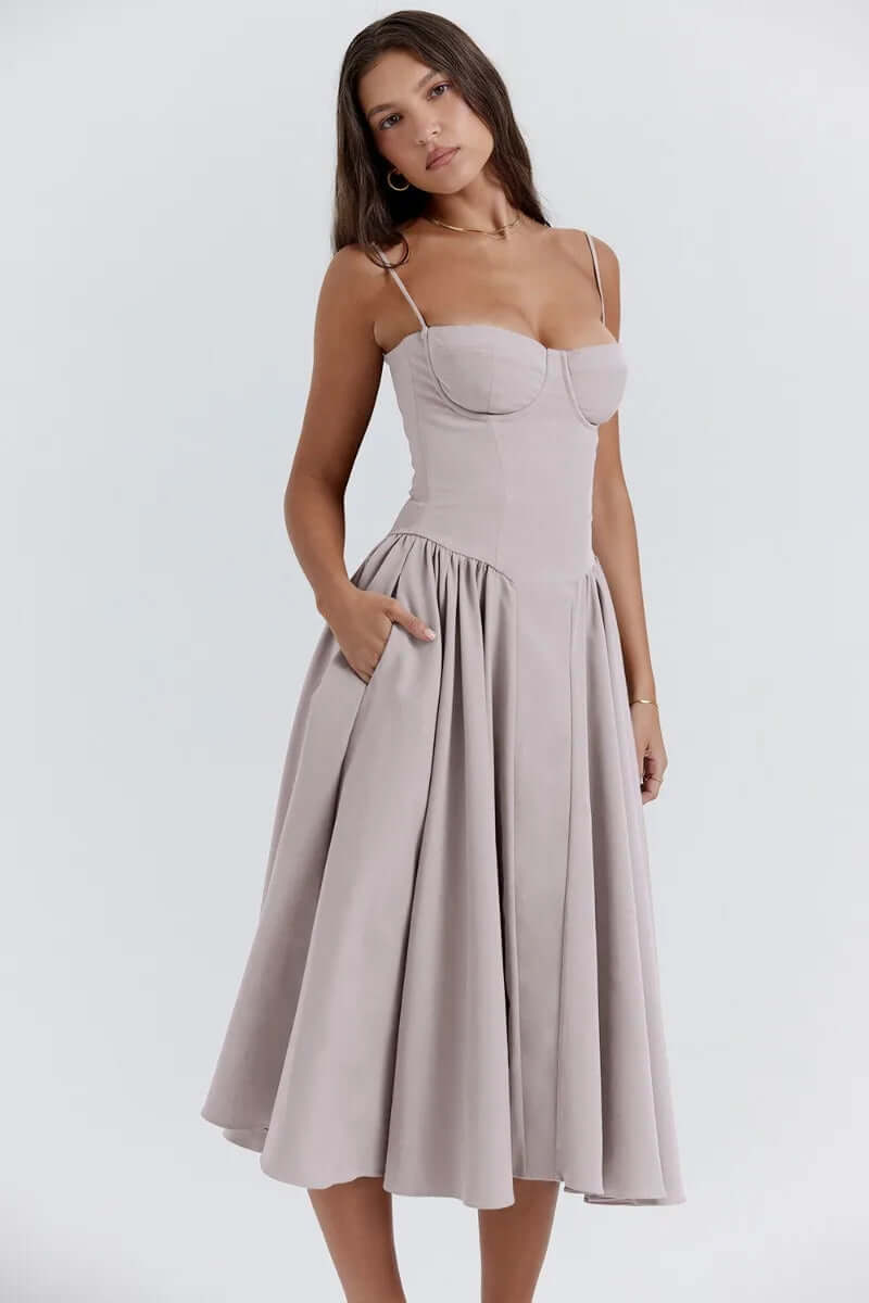 Women's Sleeveless Corset Fit Midi Dress