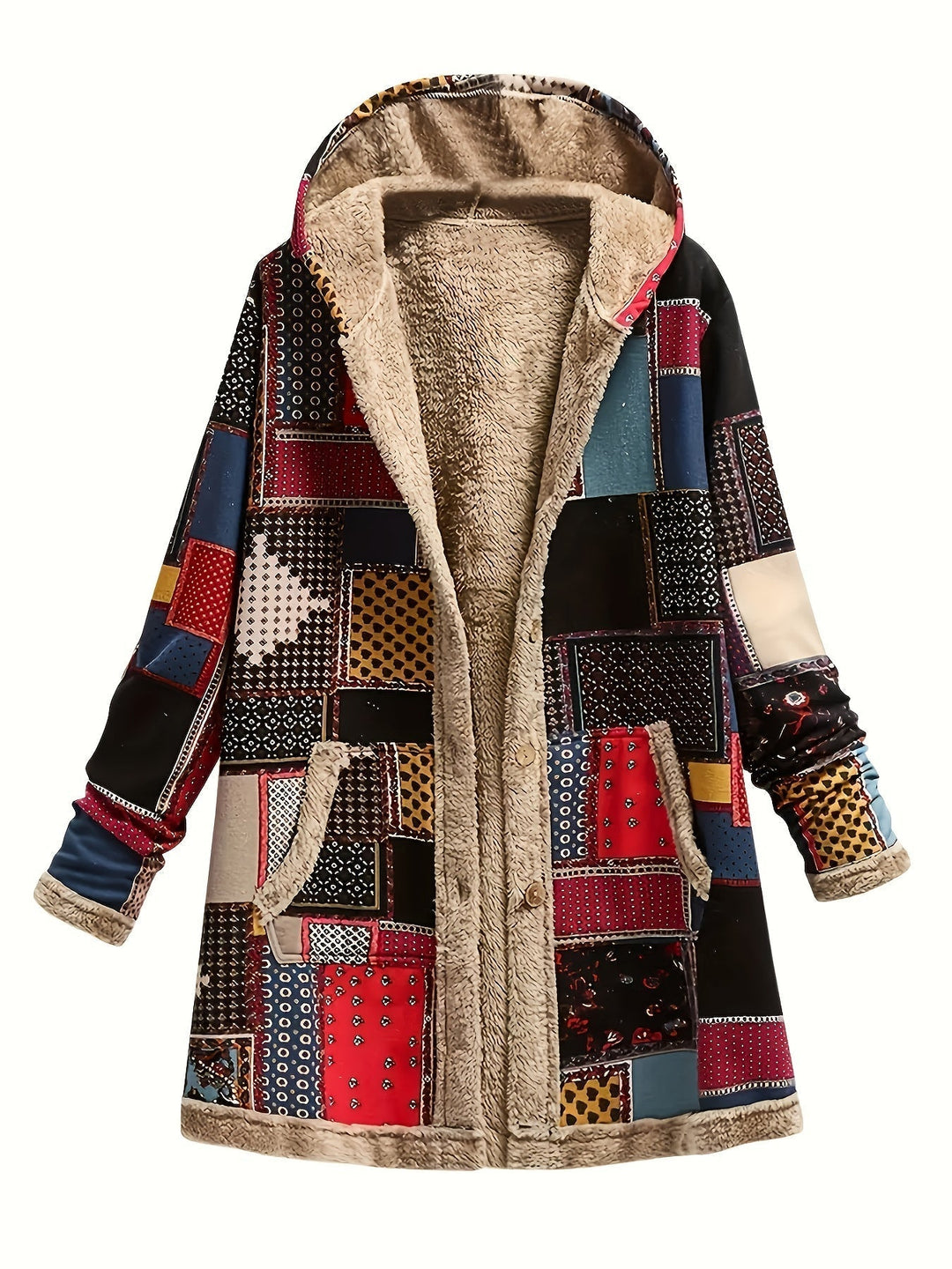 CYBELE – COZY PATCHWORK HOODED COAT