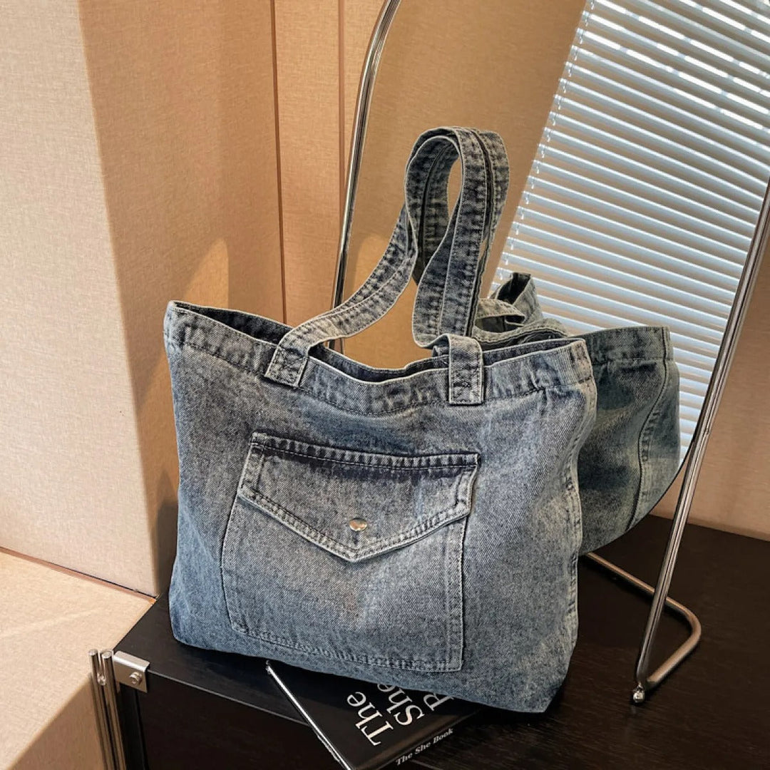 Spacious Casual Denim Tote Bag for Women - Marta