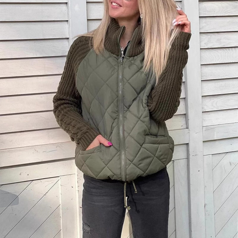 Women’s Padded Jacket with High Collar – Warm Zip-Up Knit Down Jacket