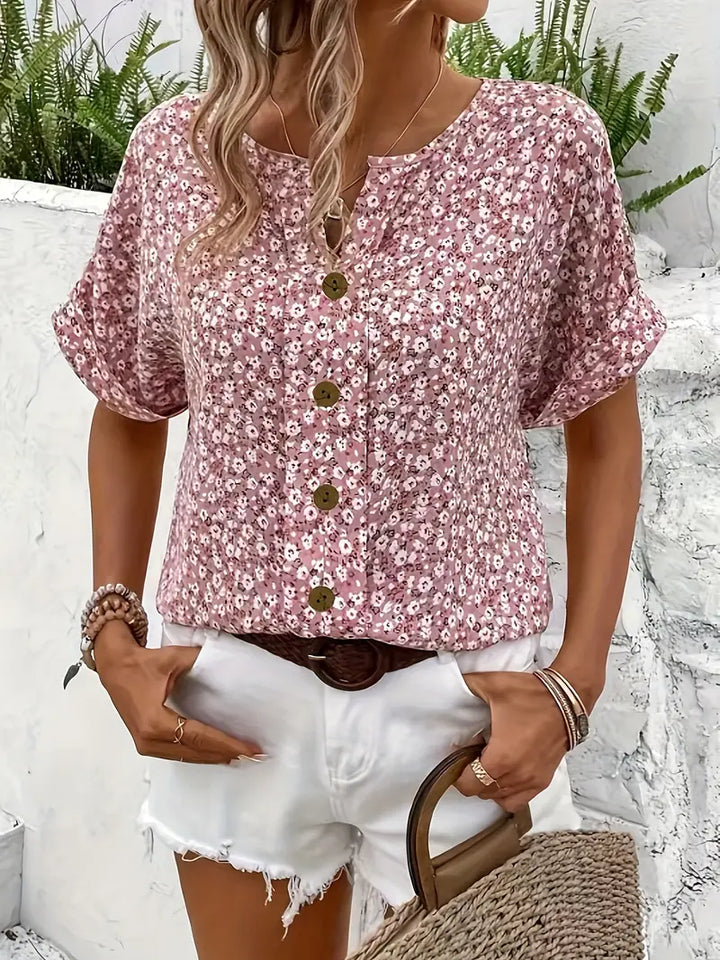 Annika | Ladies Summer Short Sleeve Blouse Top with Buttons
