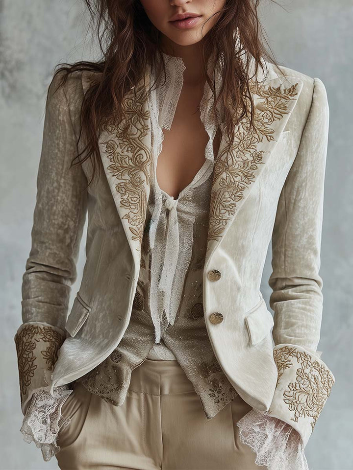 Constance Women's Ivory Embroidered Blazer with Soft Structure - Elena Harper