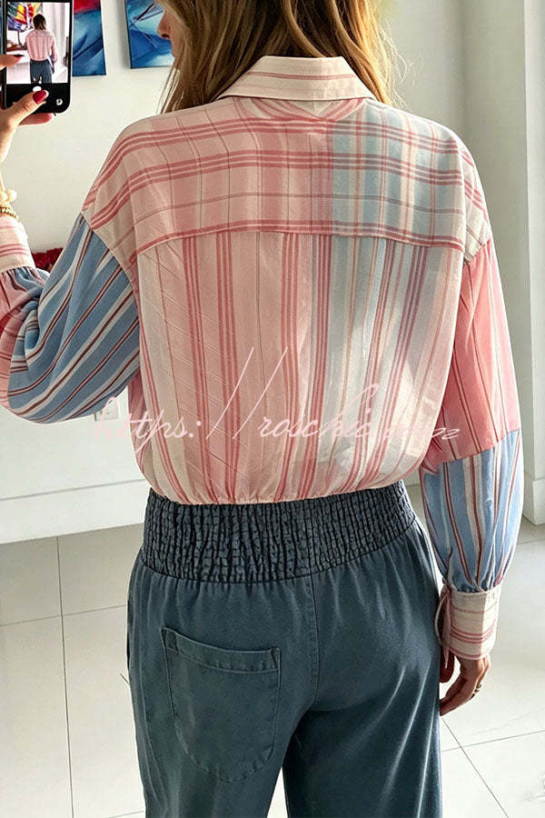 Plaid Wrap Tie Long Sleeve Shirt