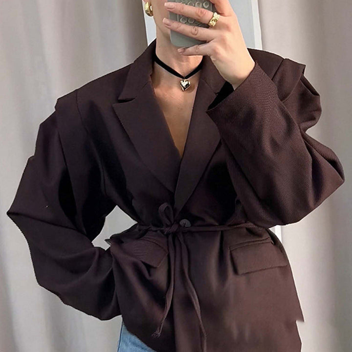 Lightweight Women's Spring Jacket with V-Neck, Ties, and Long Sleeves.