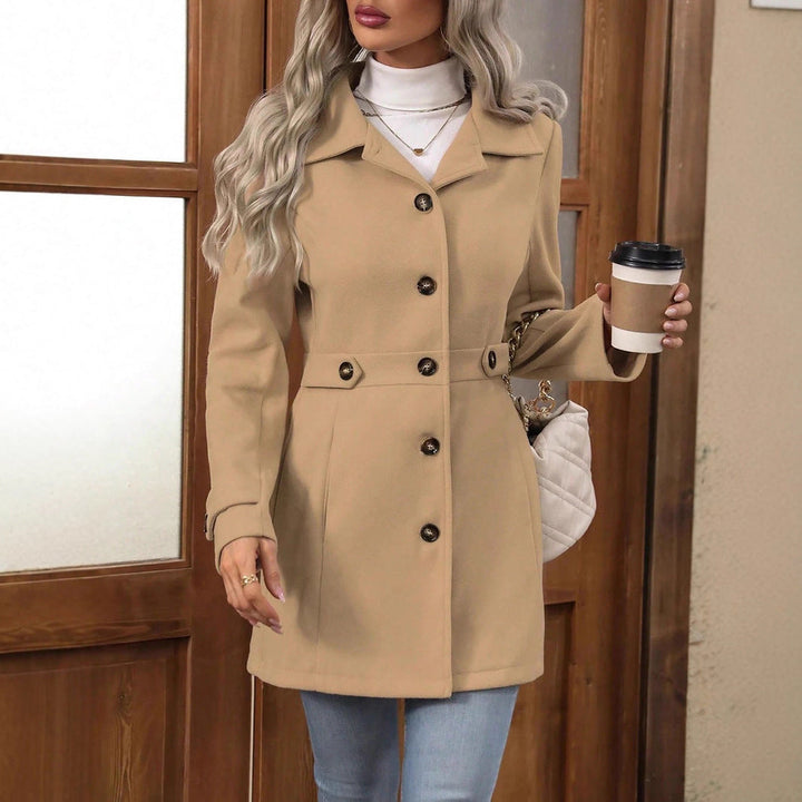 Women's Wool Blend Single-Breasted Coat – Elegant Mid-Length Blazer