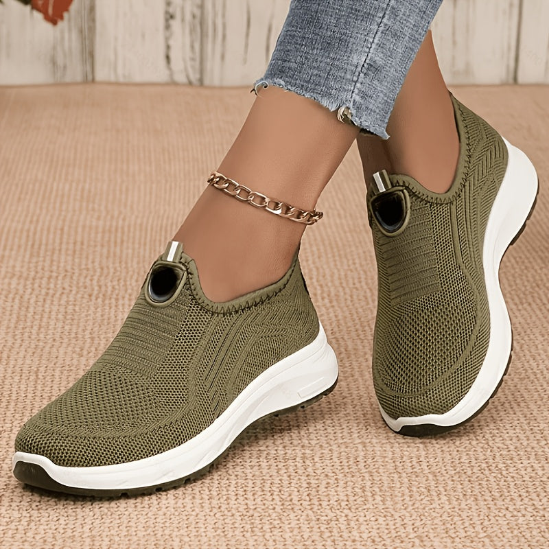 Ladies Slip-On Sneakers with Knitted Upper and Low Sole