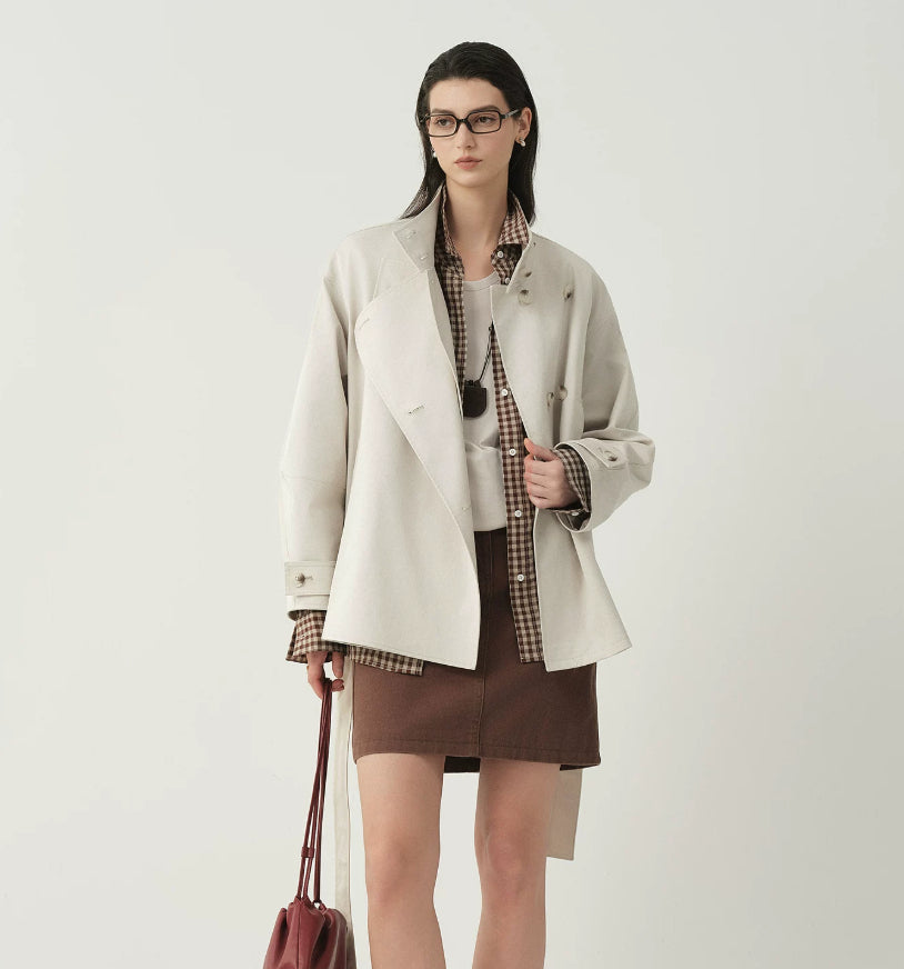 Women's Crossed Jacket with High Collar – Elegant Fitted Style Small Size