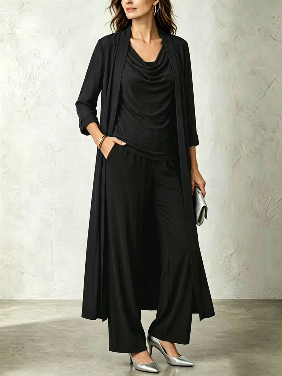 Women's 3-Piece Set: Long Cardigan and Pants