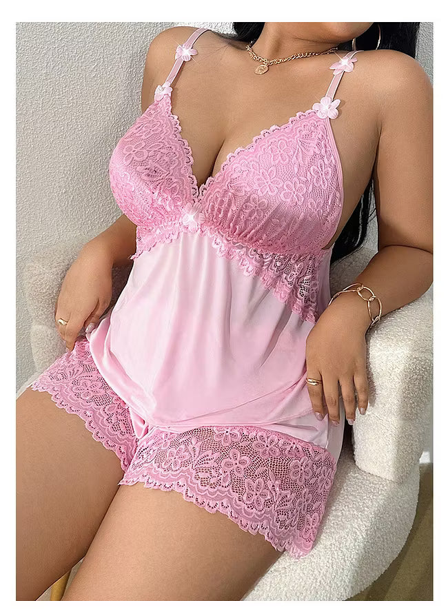 Petra™ | Satin Pajama Set with Lace Top