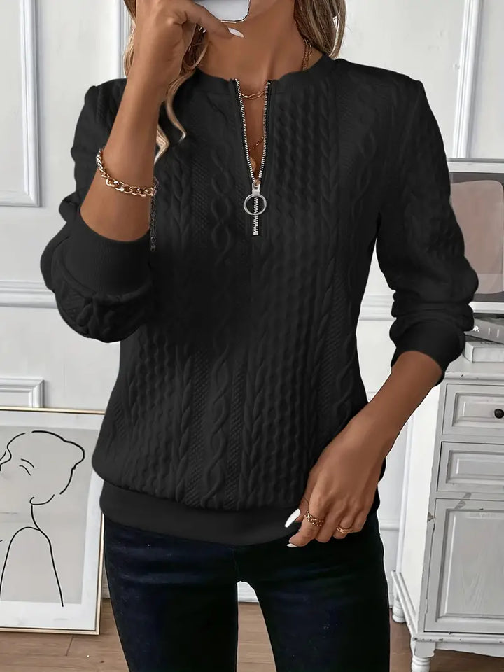 Clara Casual Sweatshirt with Long Sleeves and Zipper, view 2 - Elena Harper