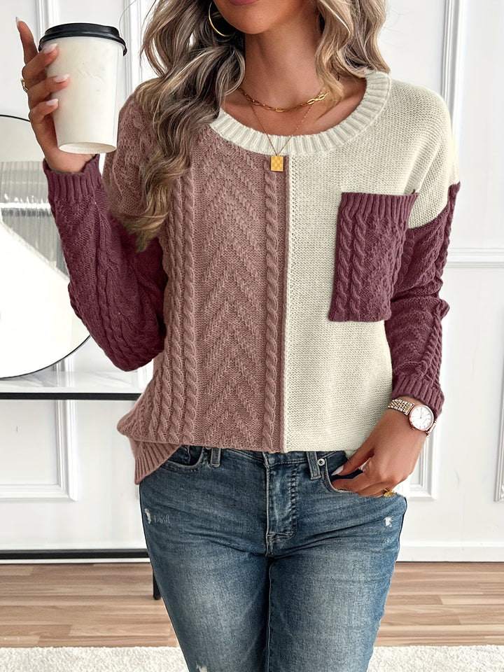 Chic and Comfortable Twisted Knit Patchwork Sweater for Women