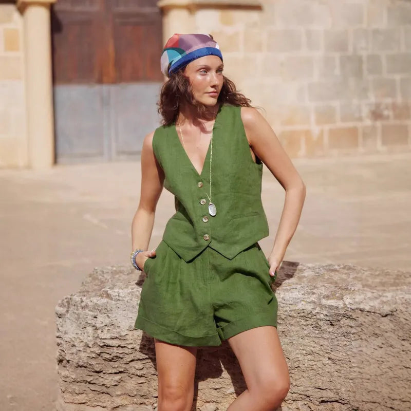 Selene - Green Cotton and Linen Set