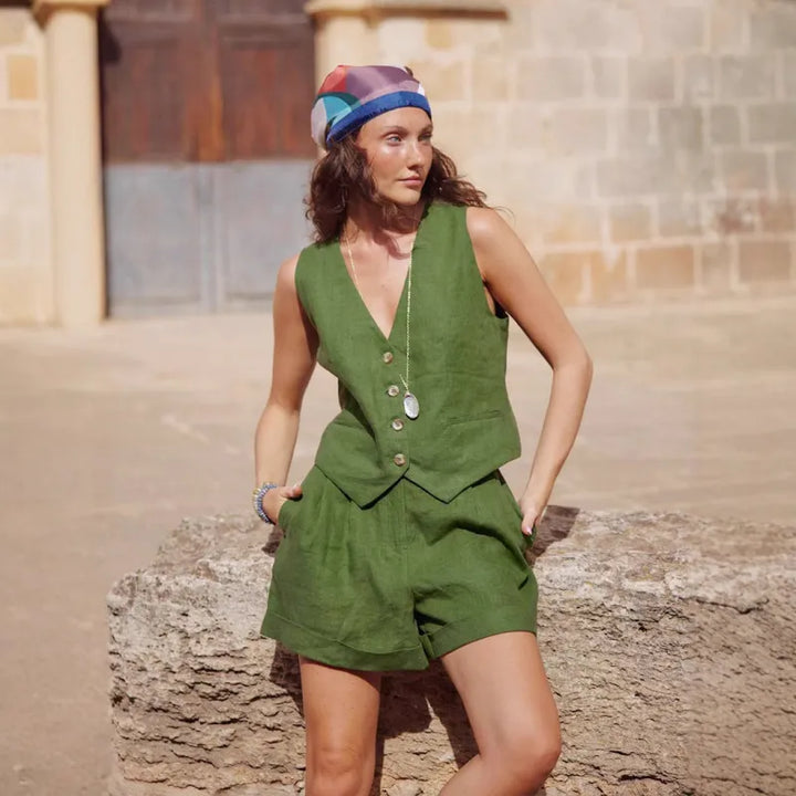 Selene - Green Cotton and Linen Set