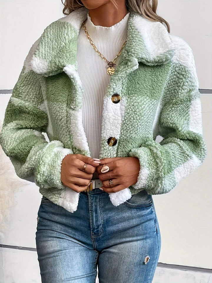 Priya - Chic Vichy Sherpa Coat