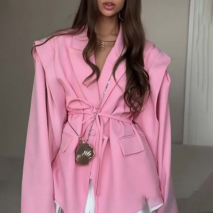 Lightweight Women's Spring Jacket with V-Neck, Ties, and Long Sleeves.