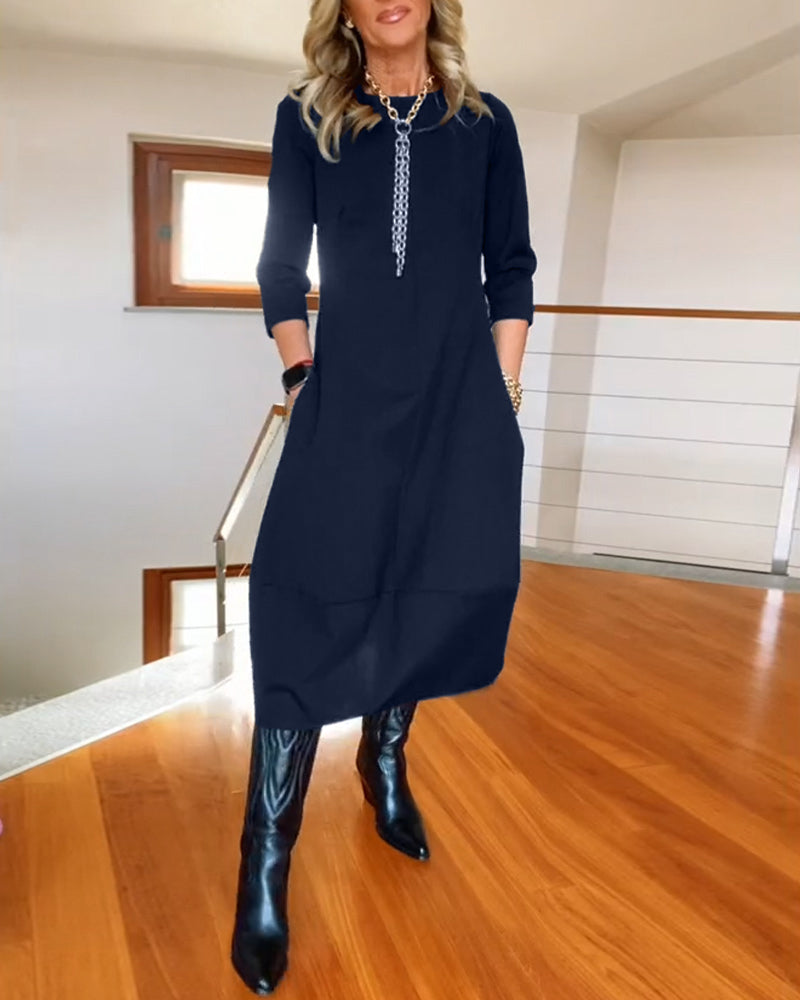 Elegant Vintage Maxi Dress for Women with Pockets