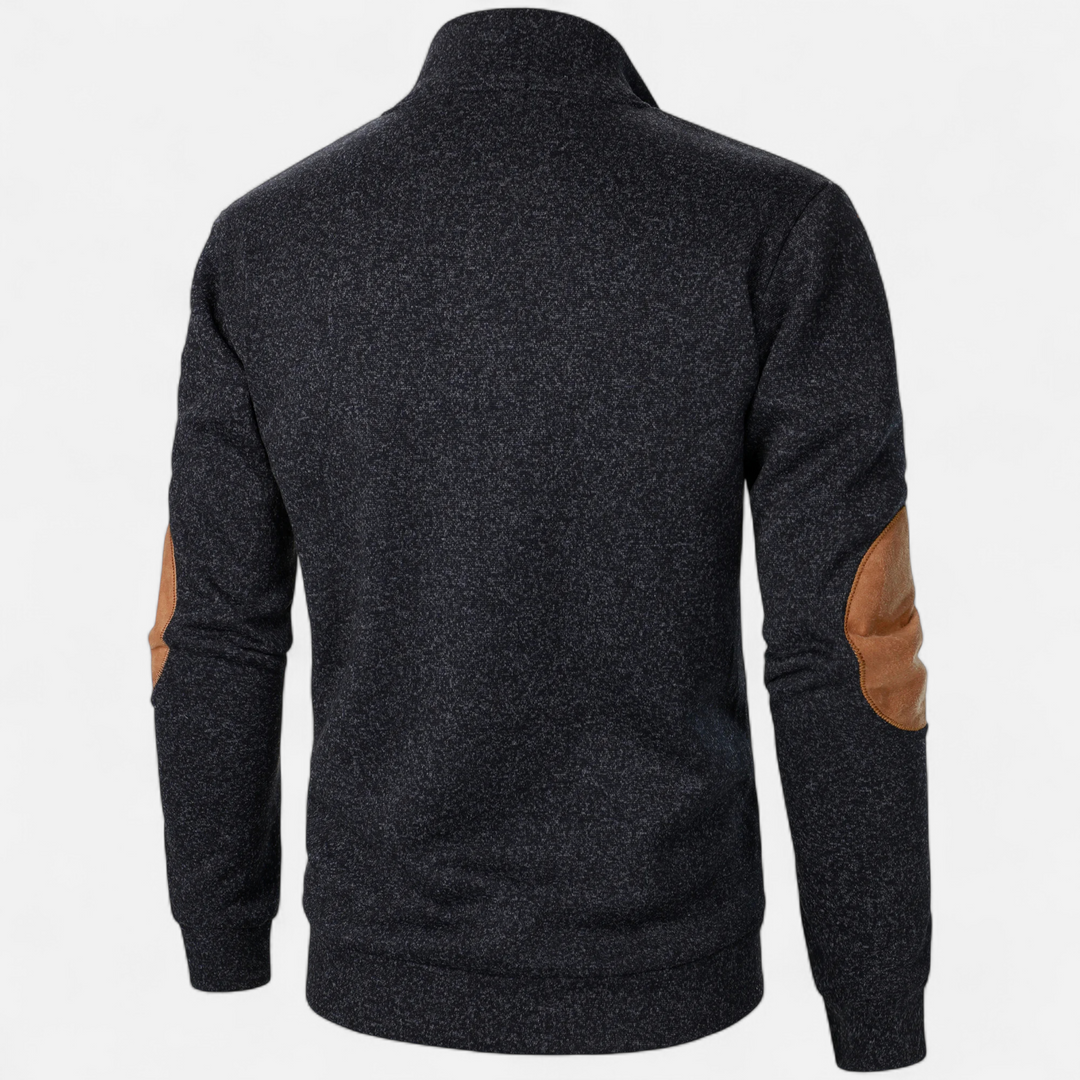 Men’s Knitted Jumper | Stand Collar Half Button Pullover With Elbow Patches