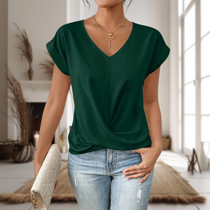 Reese | Ladies Elegant V-Neck Twisted Hem Blouse