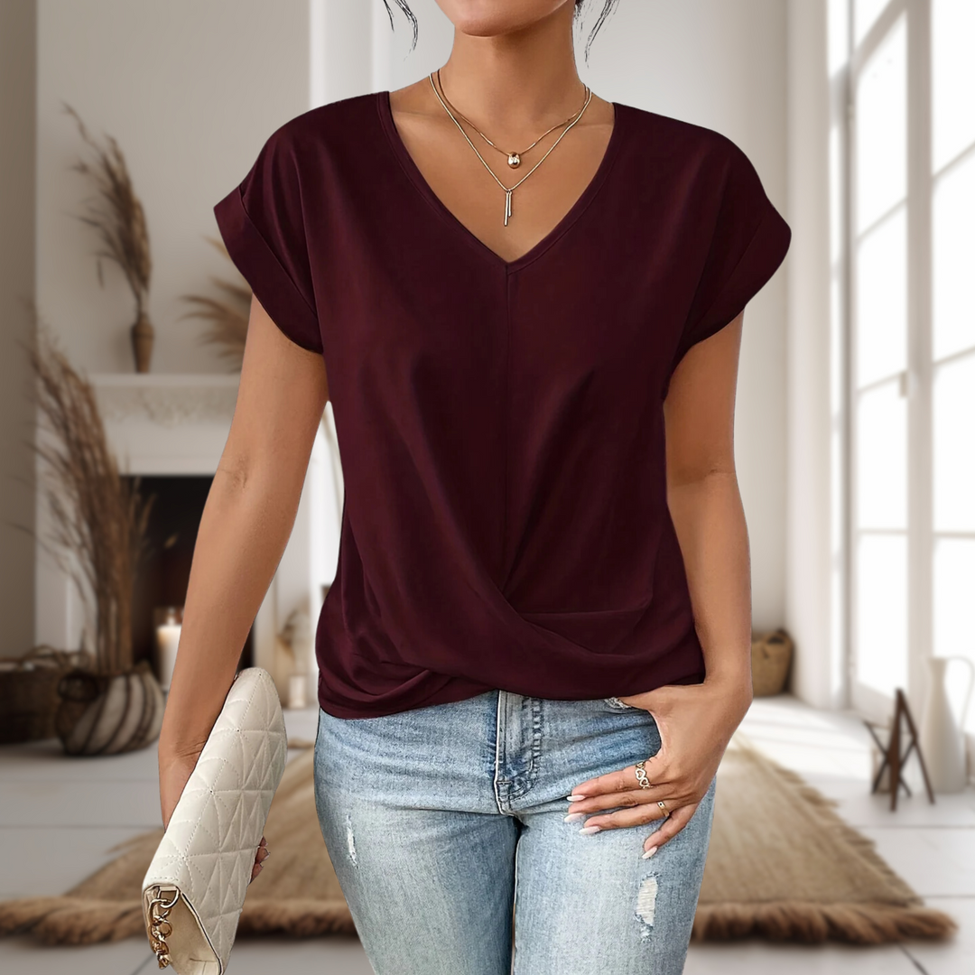 Reese | Ladies Elegant V-Neck Twisted Hem Blouse