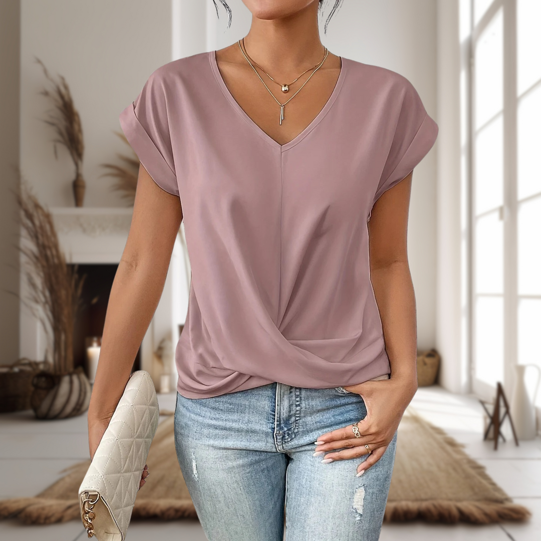 Reese | Ladies Elegant V-Neck Twisted Hem Blouse