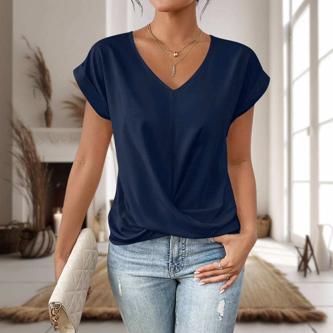 Reese | Ladies Elegant V-Neck Twisted Hem Blouse