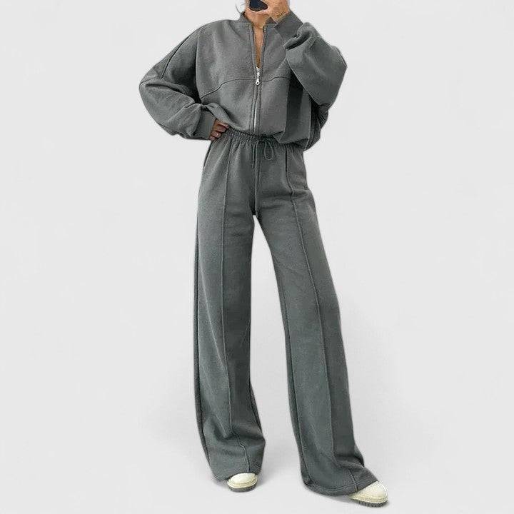 Emma & Rose Cape Town Olyverrah™ sweater trousers outfit set with zip sweatshirt and drawstring pants for women, casual winter style