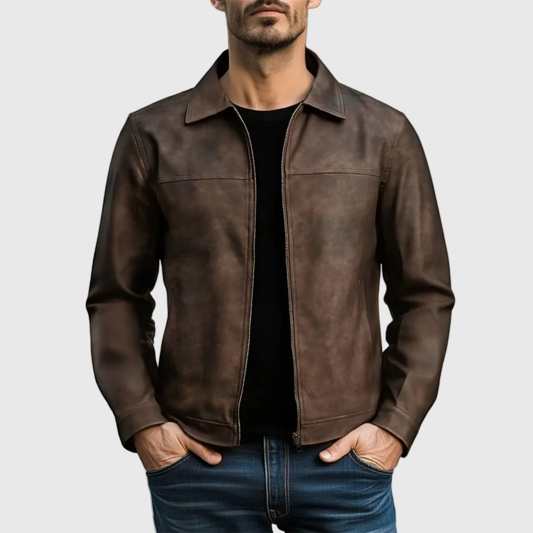 Rafael Classic Leather Jacket with Zipper, view 2 - Elena Harper