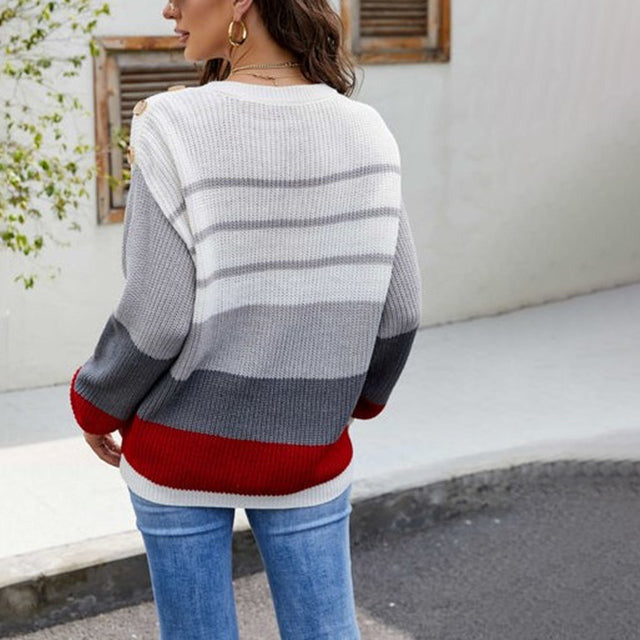 Casual Striped Patchwork Pull