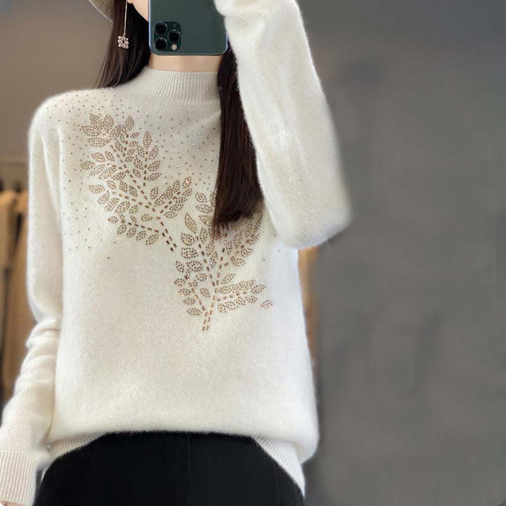 Knit Pullover with Leaf Pattern