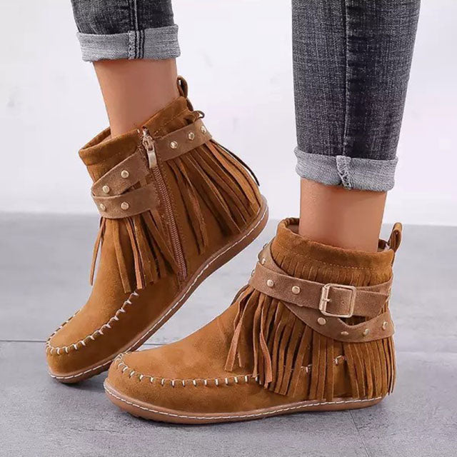 Women’s Vintage Suede Fringe Ankle Boots Bold, Elegant - Elena Harper