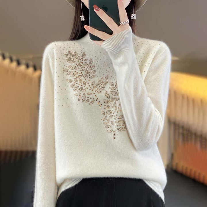 Knit Pullover with Leaf Pattern