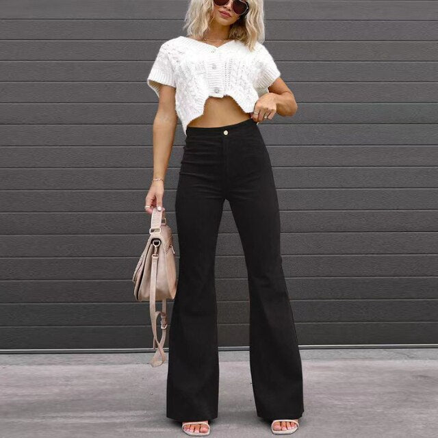 Ladies High-Waist Flared Pants – High-Waisted, Long Pants with Flared Legs