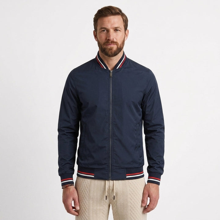 Striped Ribbed Trim Bomber Jacket For Men