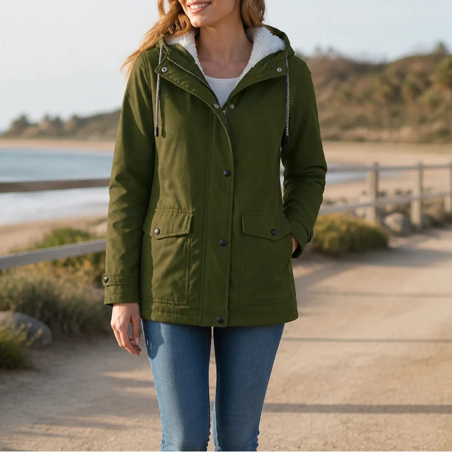Mandy Warm and Stylish Fleece Winter Jacket with Hood, view 6 - Elena Harper