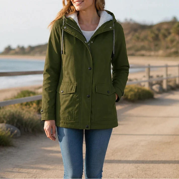 Mandy Warm and Stylish Fleece Winter Jacket with Hood, view 6 - Elena Harper